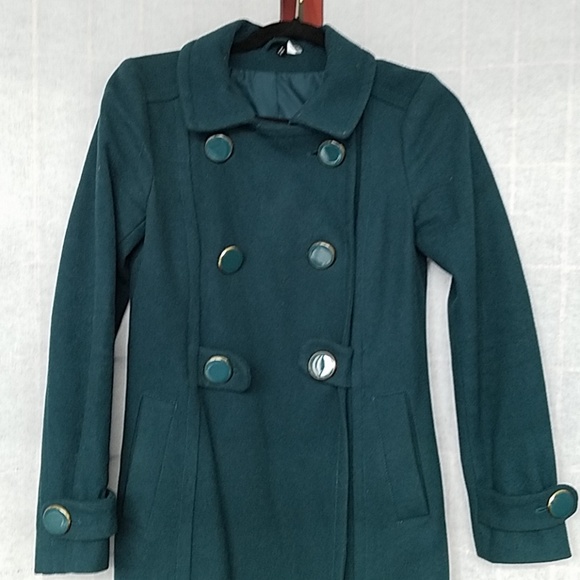 H&M Forest green knee-length pea coat. Size 6 - Picture 2 of 4